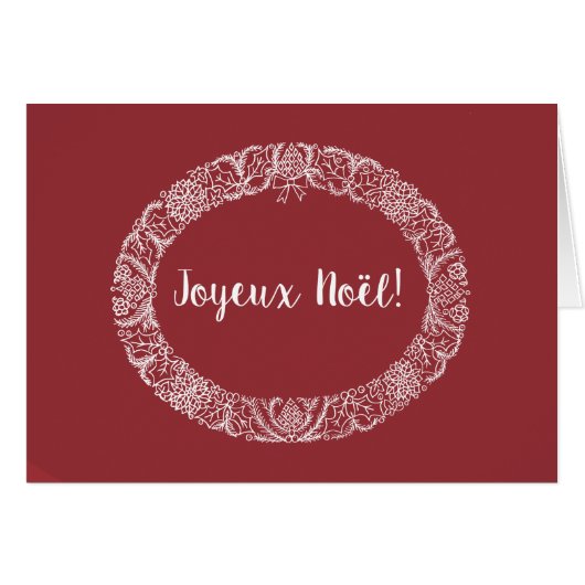 French Greeting Christmas Wreath White, Deep Red (Front Horizontal)
