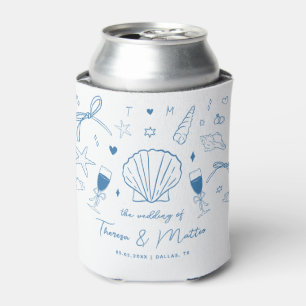 French Hand Drawn Nautical Coastal Wedding Favor Can Cooler