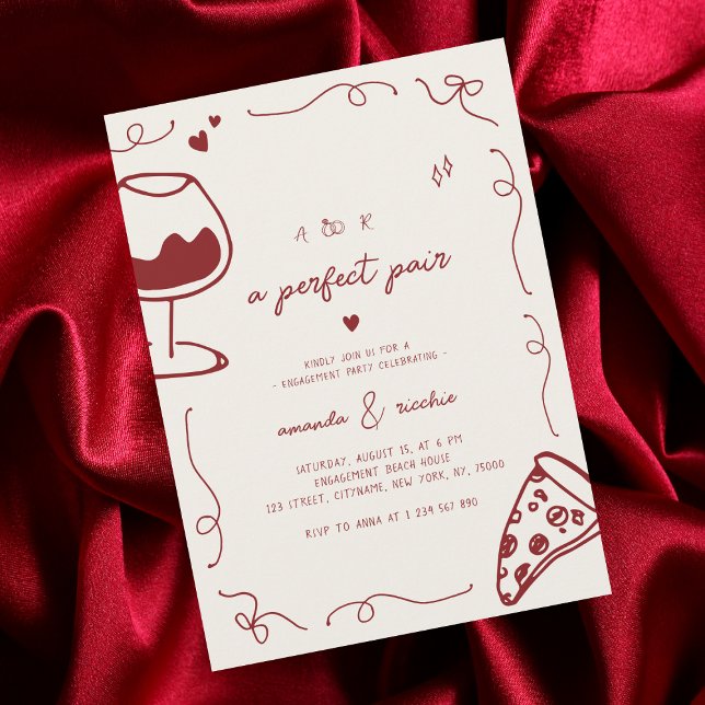 French Hand Drawn Perfect Pair Engagement Party Invitation (Creator Uploaded)