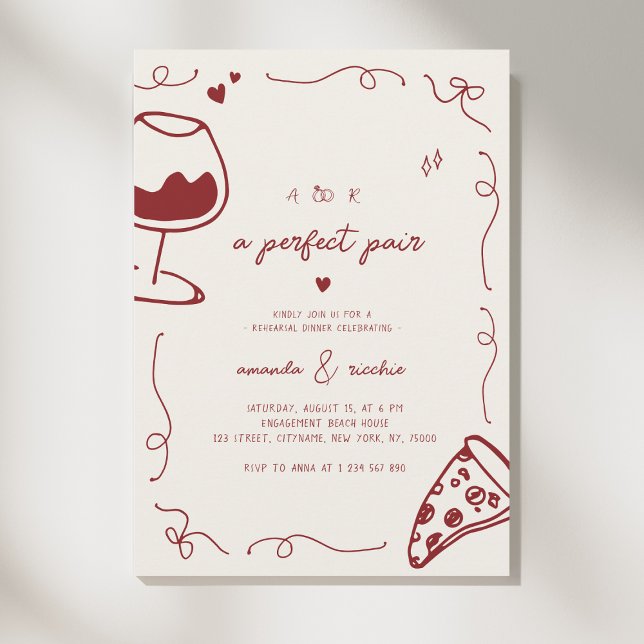 French Hand Drawn Perfect Pair Rehearsal Dinner Invitation (Creator Uploaded)