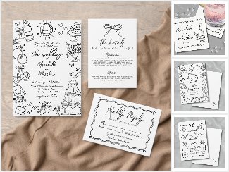 French Hand Drawn Quirky Whimsical Wedding