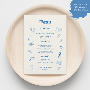 French Hand Drawn Whimsical Illustrations Wedding  Menu