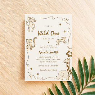 French Hand Drawn Wild One Safari Baby Shower Invitation