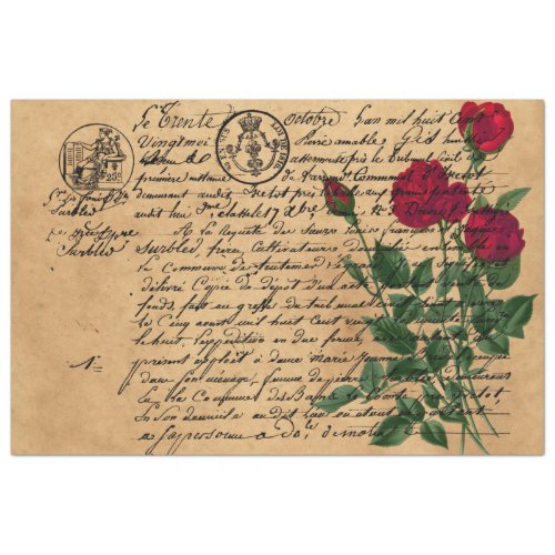 French Handwriting and Red Rose Series Design 4 Tissue Paper