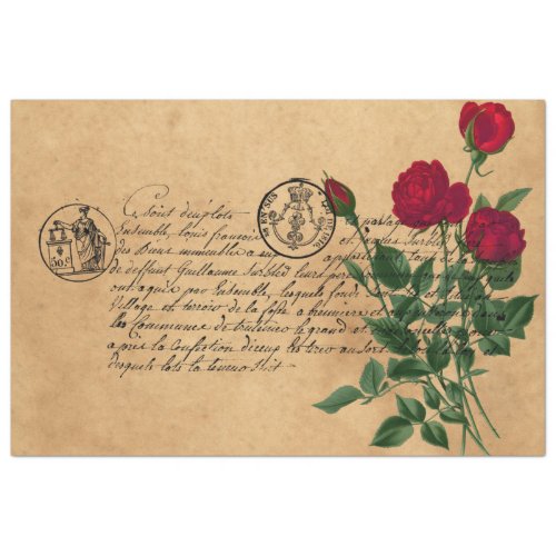 French Handwriting and Red Rose Series Design 5 Tissue Paper