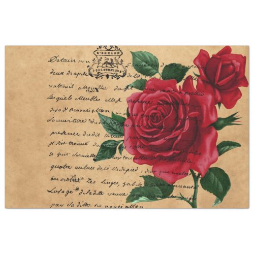 French Handwriting and Red Rose Series Design 8 Tissue Paper