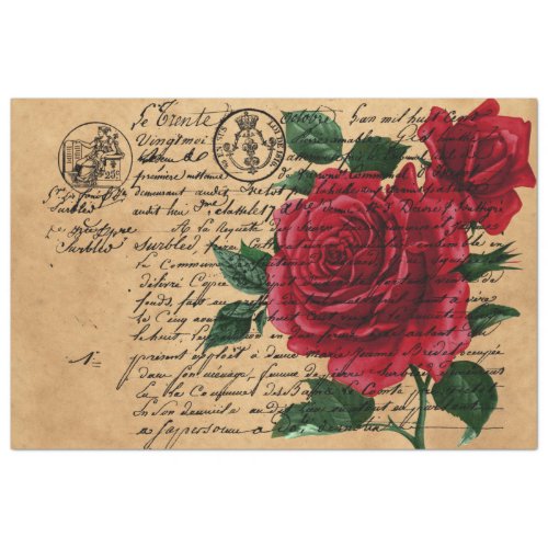 French Handwriting and Red Rose Series Design 9 Tissue Paper