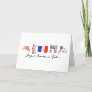 French Happy Birthday Paris, Joyeux Anniversaire Letterpress Thank You Card