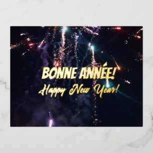French Happy New Year Foil Holiday Postcard