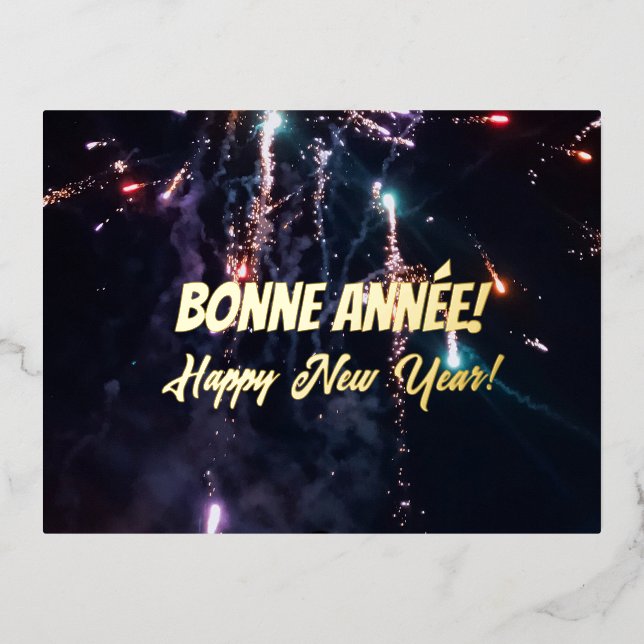 French Happy New Year  Foil Holiday Postcard (Front)