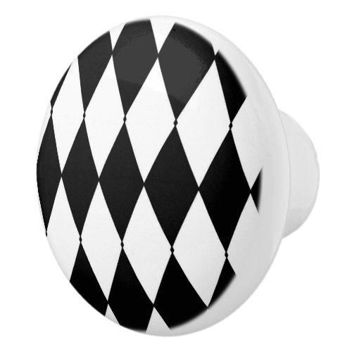French Harlequin Black  White Stripe Ceramic Knob