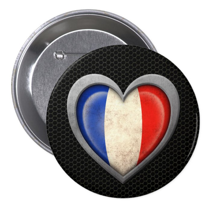 French Heart Flag Steel Mesh Effect Button