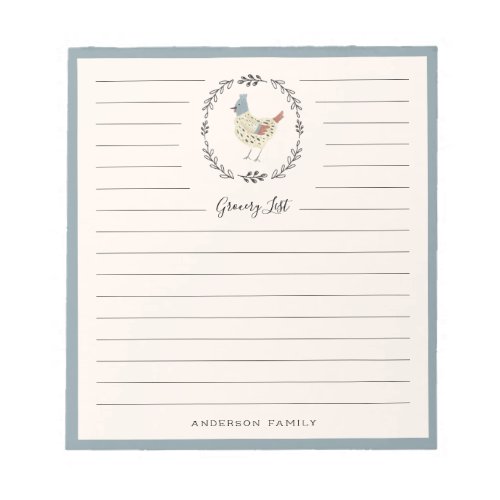French Hen Grocery Notepad