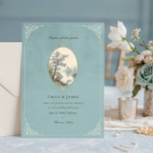 French Heron Dusty Blue Velvet Wedding Invitation