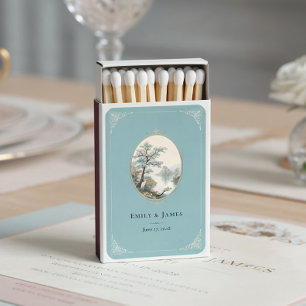 French Heron Dusty Blue Velvet Wedding Vertical Matchboxes