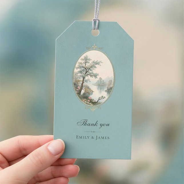 French Heron Dusty Blue Wedding Gift Tag (Creator Uploaded)