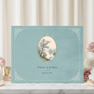 French Heron Dusty Blue Wedding Guest Book