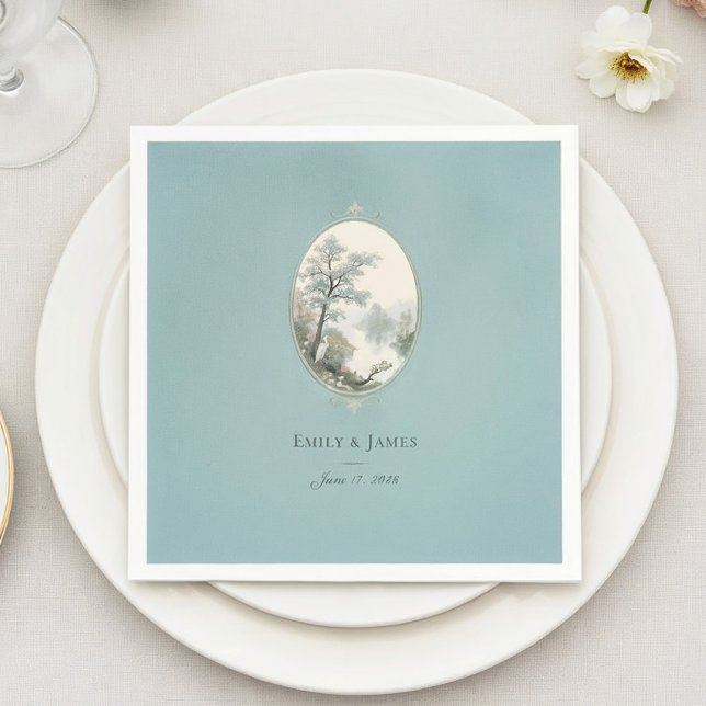French Heron Dusty Blue Wedding Invitation Napkin (Creator Uploaded)