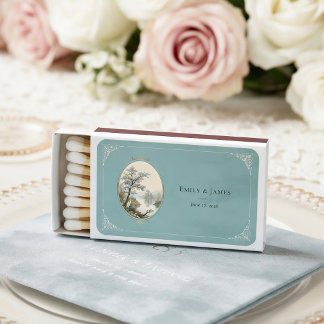 French Heron Dusty Blue Wedding  Matchboxes