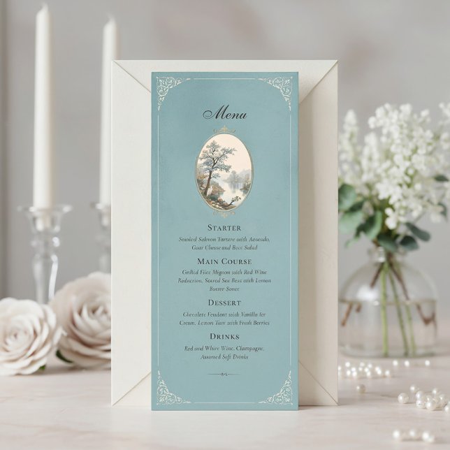French Heron Dusty Blue Wedding Menu (Creator Uploaded)