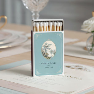 French Heron Dusty Blue Wedding Vertical Matchboxes