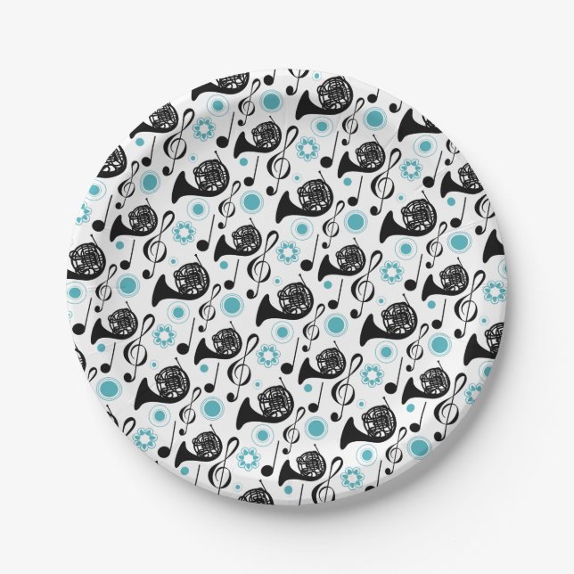 French Horn and Music Themed Paper Plates (Front)