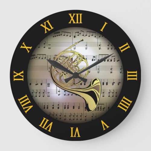 French Horn  Background The Musical Planet   Large Clock