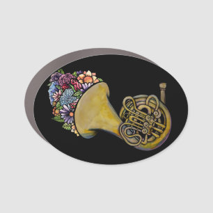 French Horn Band Music Floral Art                  Car Magnet