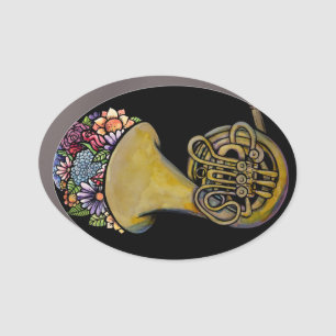 French Horn Band Music Floral Art Car Magnet
