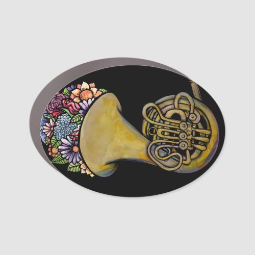 French Horn Band Music Floral Art                  Car Magnet