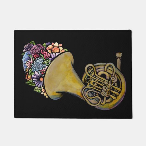 French Horn Band Music Floral Art                  Doormat