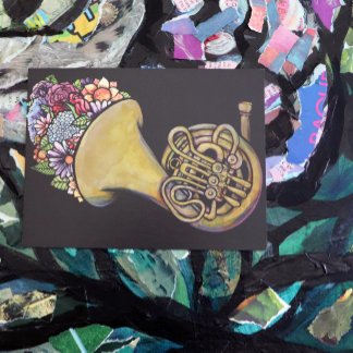 French Horn Band Music Floral Art                  Postcard