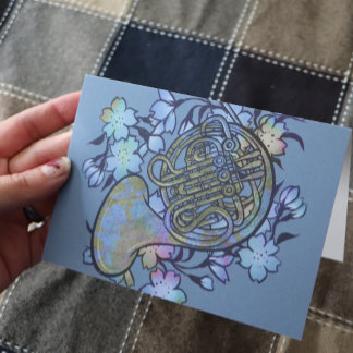 French Horn Blue Flowers Band Class                Card