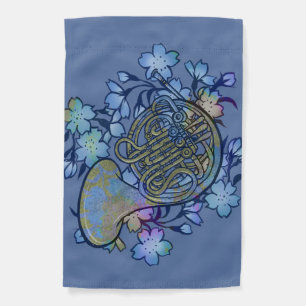 French Horn Blue Flowers Band Class Garden Flag