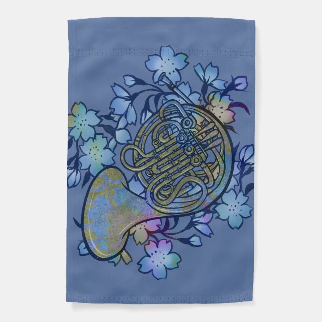 French Horn Blue Flowers Band Class                Garden Flag (Front)