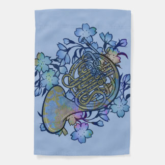 French Horn Blue Flowers Band Class                Garden Flag
