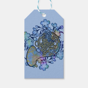 French Horn Blue Flowers Band Class Gift Tags