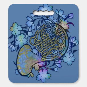 French Horn Blue Flowers Band Class                Seat Cushion