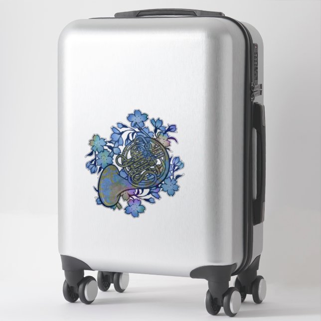 French Horn Blue Flowers Band Class                Sticker (Suitcase)