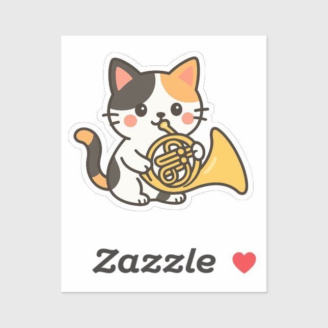 French Horn Calico Cat Cute Art Sticker (Sheet)