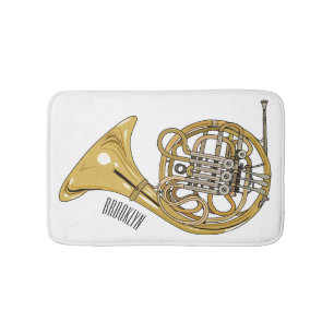 French horn cartoon illustration bath mat