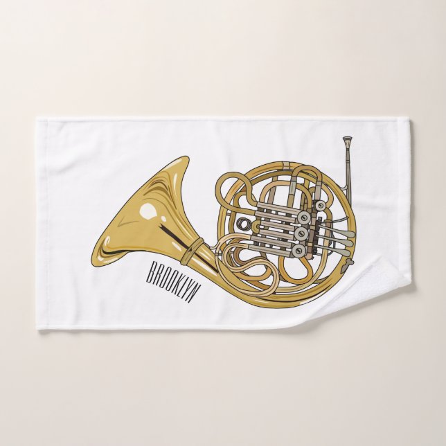 French horn cartoon illustration  bath towel set (Hand Towel)