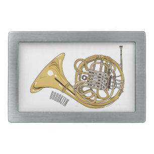 French horn cartoon illustration belt buckle