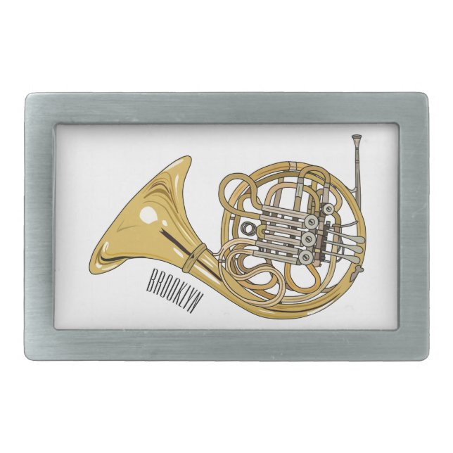 French horn cartoon illustration  belt buckle (Front)