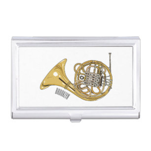 French horn cartoon illustration business card case