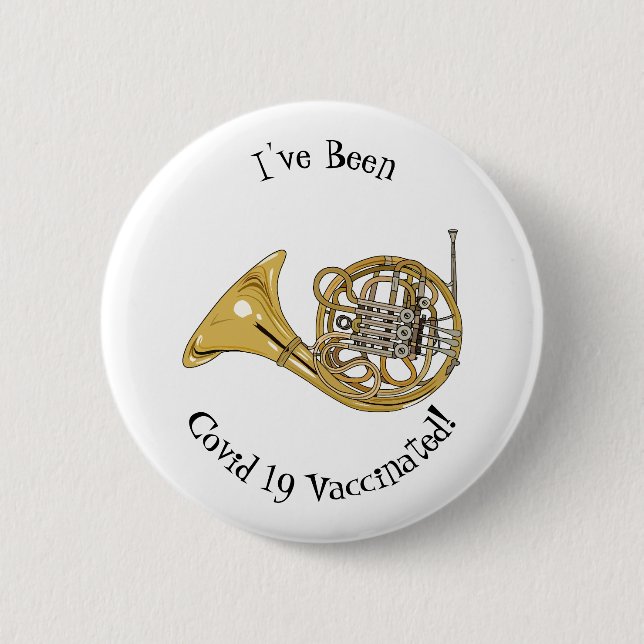 French horn cartoon illustration button (Front)