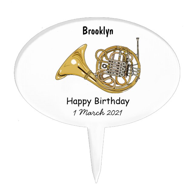 French horn cartoon illustration cake topper (Front)