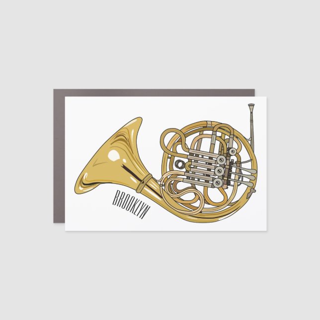 French horn cartoon illustration  car magnet (Front)