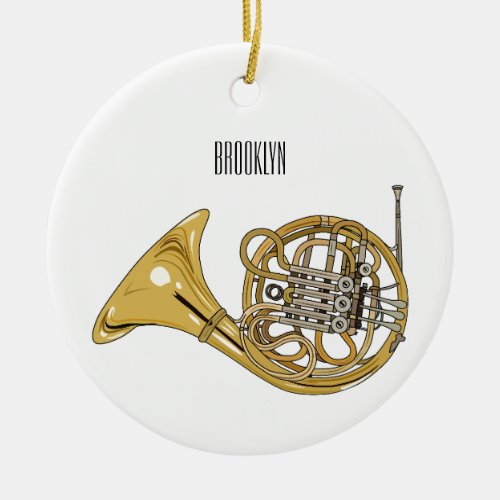 French horn cartoon illustration  ceramic ornament