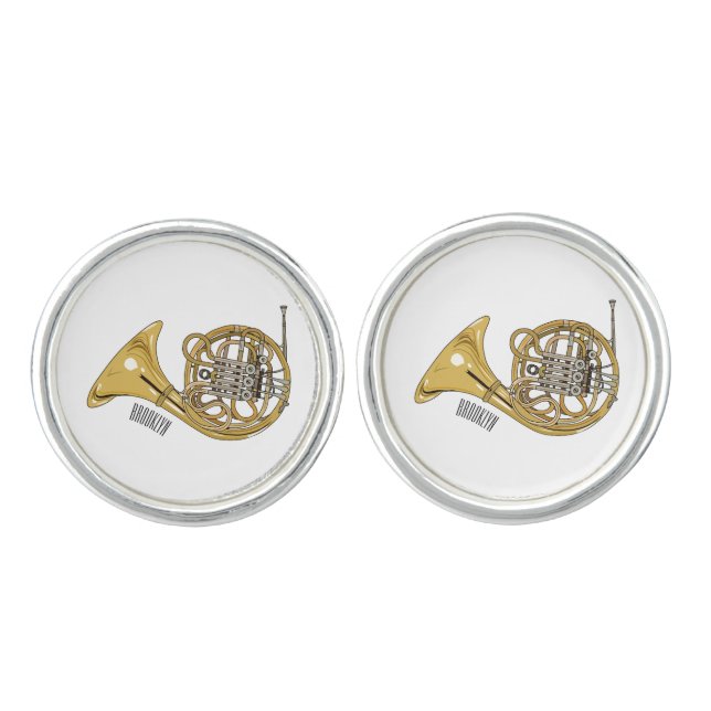 French horn cartoon illustration  cufflinks (Front)